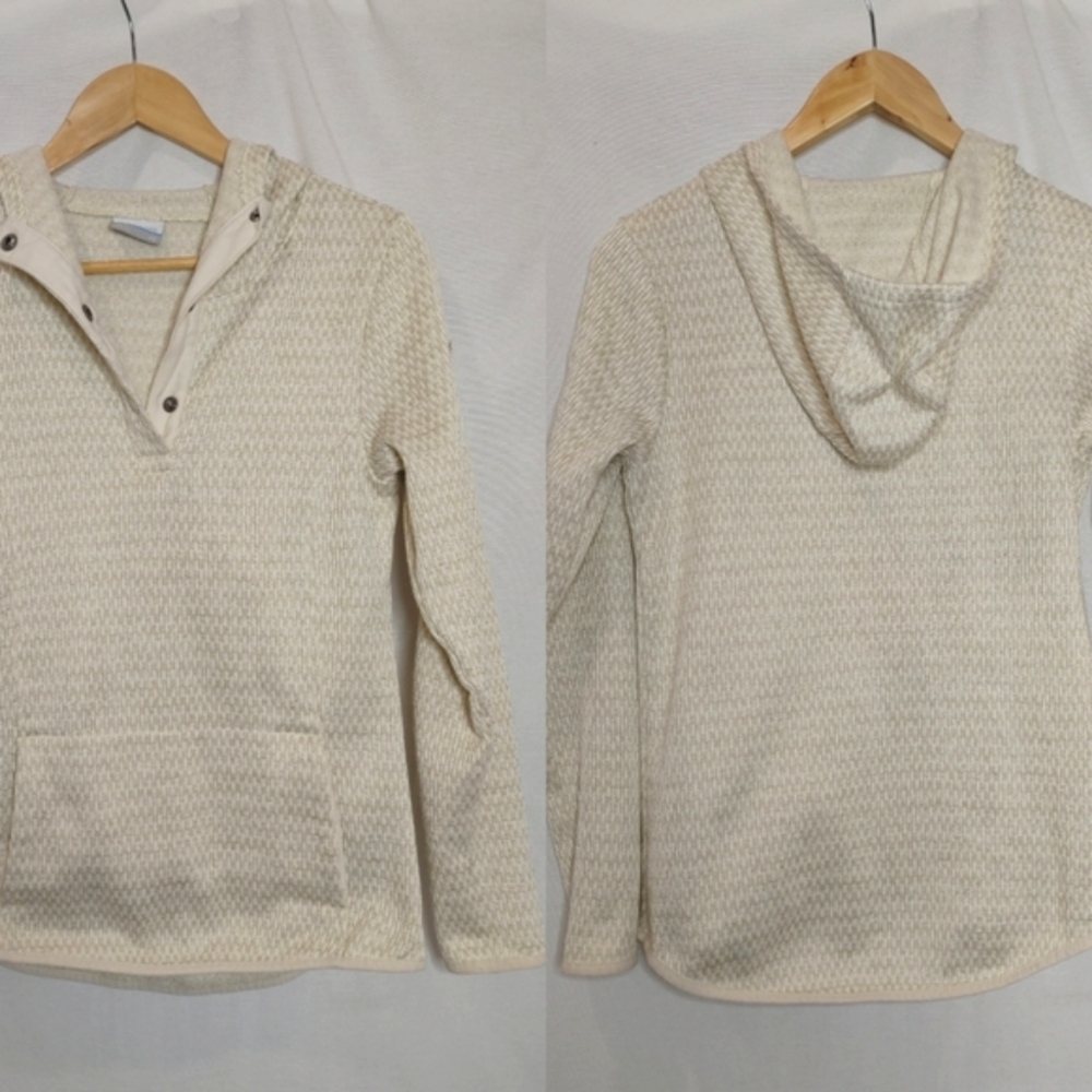 Columbia Rosenblum‎ Pullover Hoodie Textured Knit Fleece Snap Front Cream Tan XS
